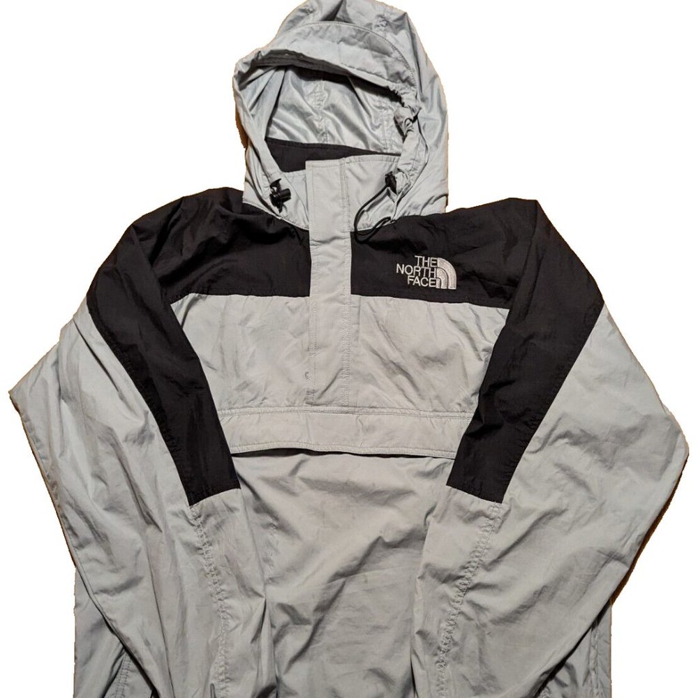 Vintage North Face Packable Windbreaker Anorak 1/4 zip Large Grey Black
